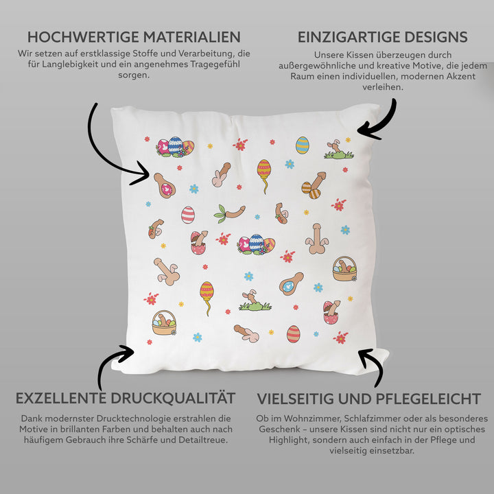 Kissen "Oster-Schwänze" – Lustiges Oster-Deko-Kissen 40x40 cm