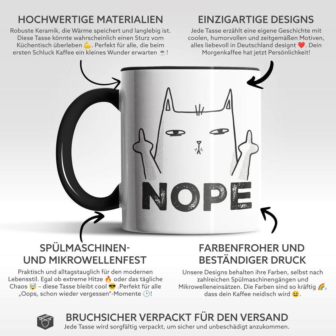 Lustige Tasse "Nope" – Freches Geschenk mit Katzenmotiv