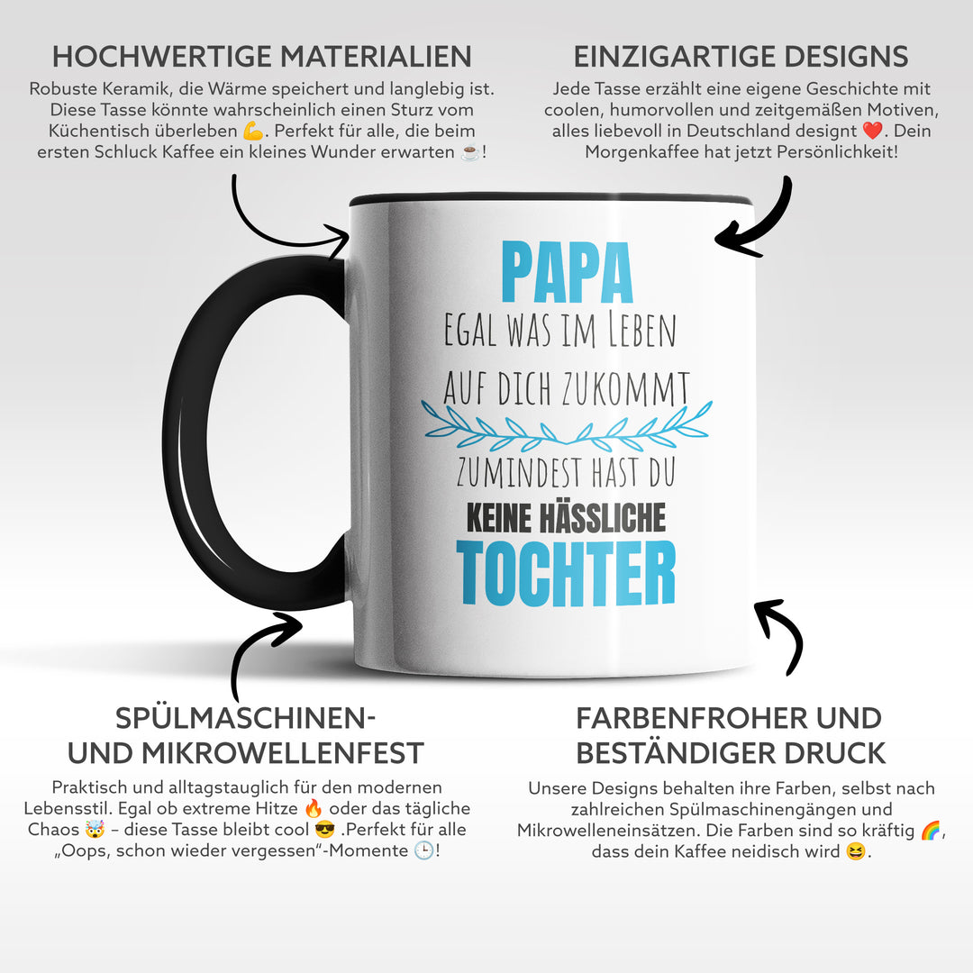 Lustige Tasse "Papa, keine hässliche Tochter" – Witziges Geschenk für Väter