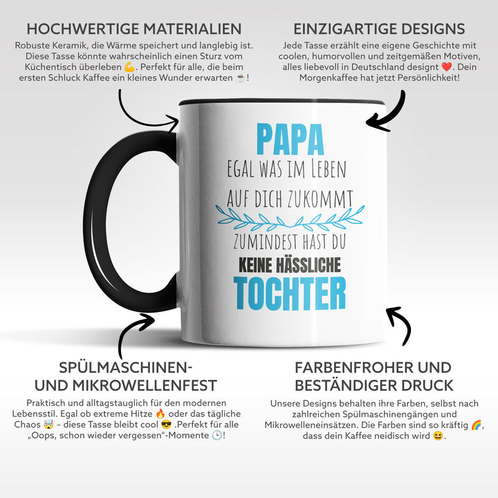 Lustige Tasse "Papa, keine hässliche Tochter" – Witziges Geschenk für Väter