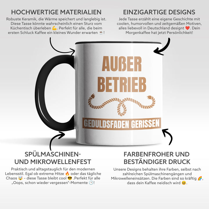 Lustige Tasse "Geduldsfaden gerissen" – Perfektes Geschenk für Kollegen & Morgenmuffel