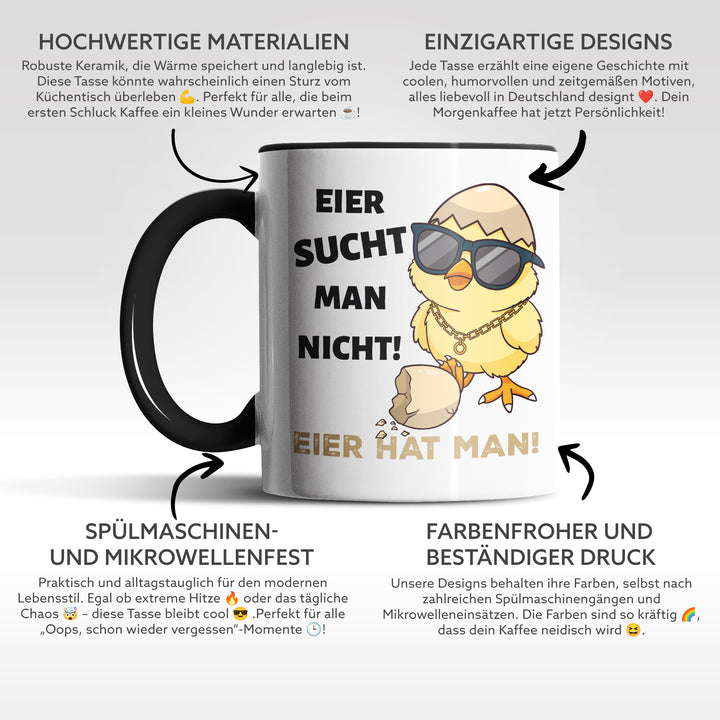 Lustige Tasse "Eier sucht man nicht, Eier hat man 2.0" – Freches Geschenk für Männer & Frauen