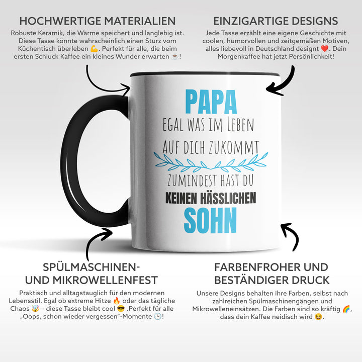 Lustige Tasse "Papa, keinen hässlichen Sohn" – Witziges Geschenk für Väter