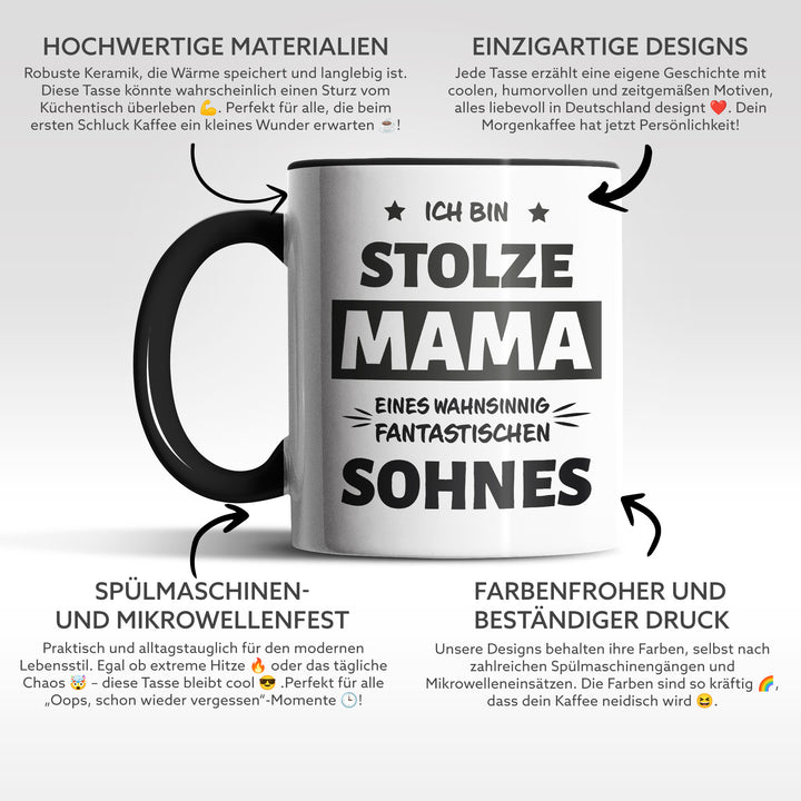 Tasse "Stolze Mama, fantastischer Sohn" – Liebevolles Geschenk für Mütter