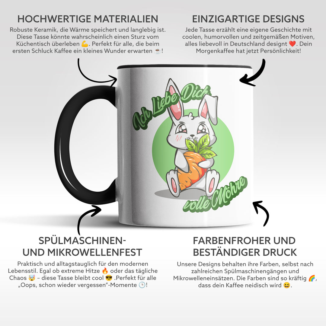 Lustige Tasse "Ich liebe dich volle Möhre" – Charmantes Geschenk mit grünem Design