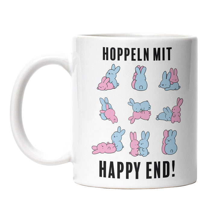 Lustige Tasse "Hoppeln mit Happy End" – Zweideutiges Geschenk für Humorvolle