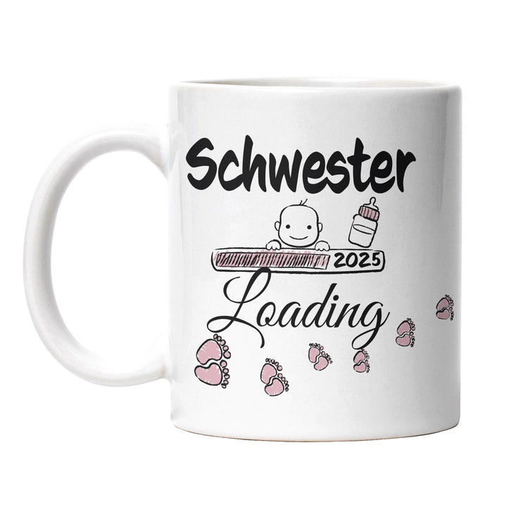 Lustige Tasse "Schwester Loading" – Charmantes Geschenk für werdende Schwestern