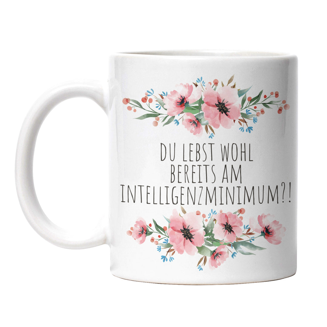Tasse "Lebst bereits am Intelligenzminimum" – Lustige Sarkasmus-Tasse für Büro & Alltag