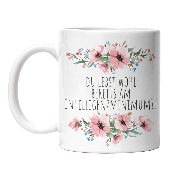 Tasse "Lebst bereits am Intelligenzminimum" – Lustige Sarkasmus-Tasse für Büro & Alltag