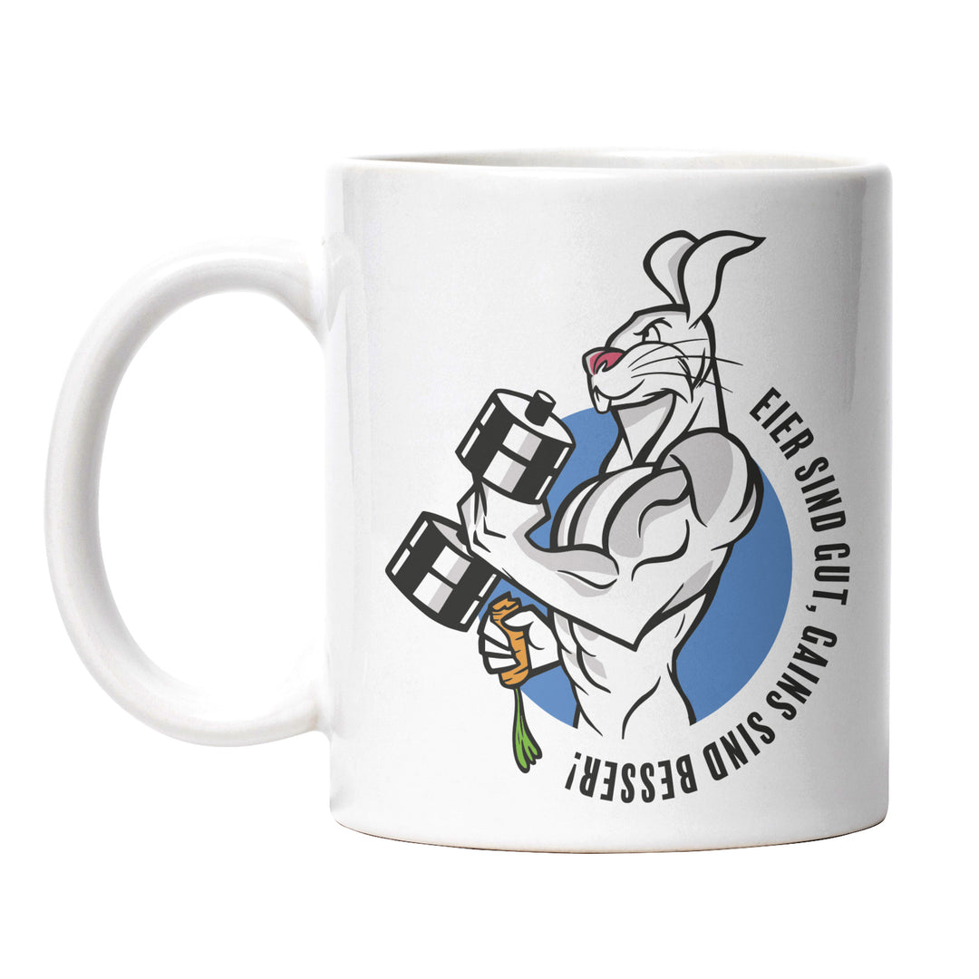 Lustige Tasse "Eier gut, Gains besser!" – Perfekt für Sportler und Fitness-Fans