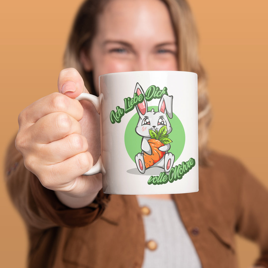 Lustige Tasse "Ich liebe dich volle Möhre" – Charmantes Geschenk mit grünem Design