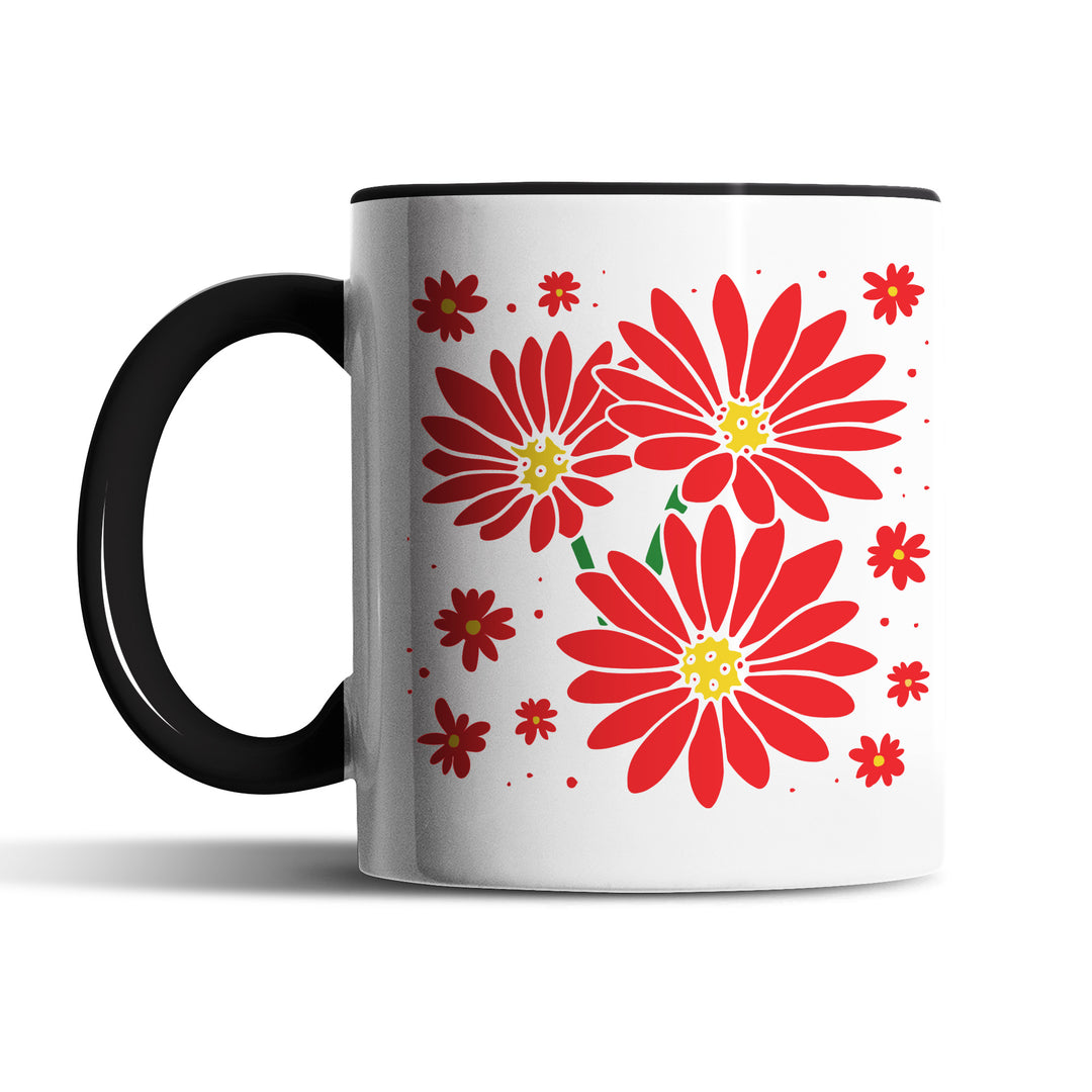 Tasse "Rote Blumen" – Elegantes Geschenk für Blumenliebhaber