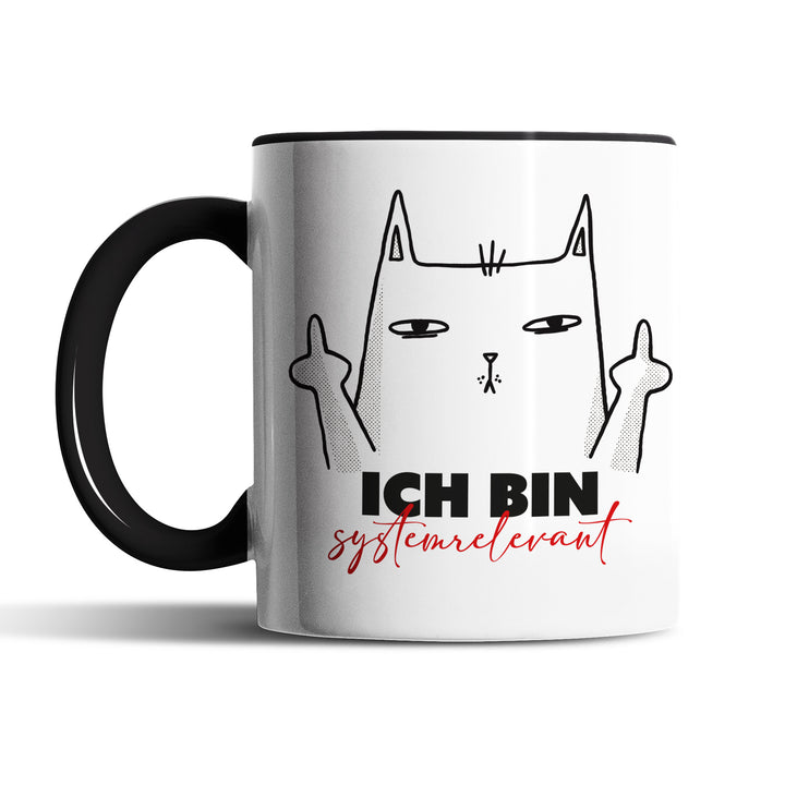 Lustige Tasse "Ich bin systemrelevant" – Freches Geschenk mit Katzenmotiv