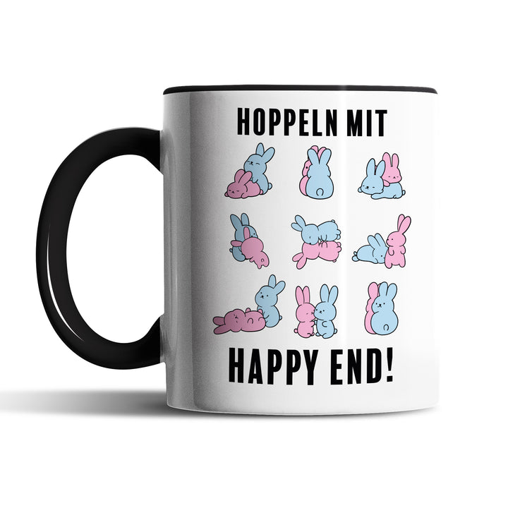 Lustige Tasse "Hoppeln mit Happy End" – Zweideutiges Geschenk für Humorvolle