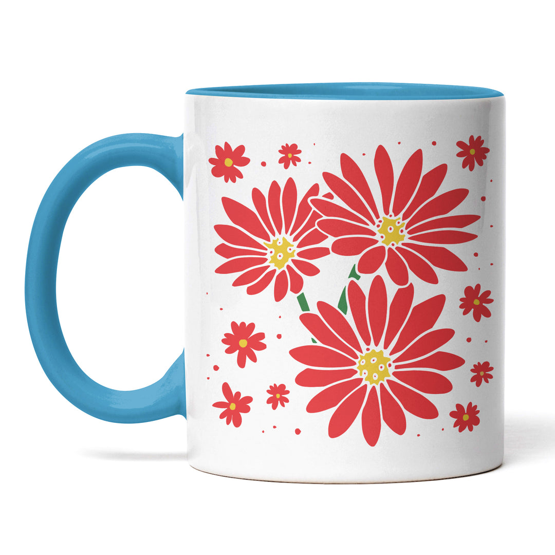 Tasse "Rote Blumen" – Elegantes Geschenk für Blumenliebhaber