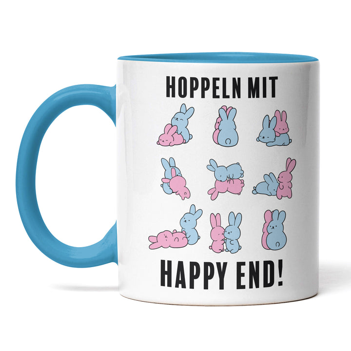 Lustige Tasse "Hoppeln mit Happy End" – Zweideutiges Geschenk für Humorvolle