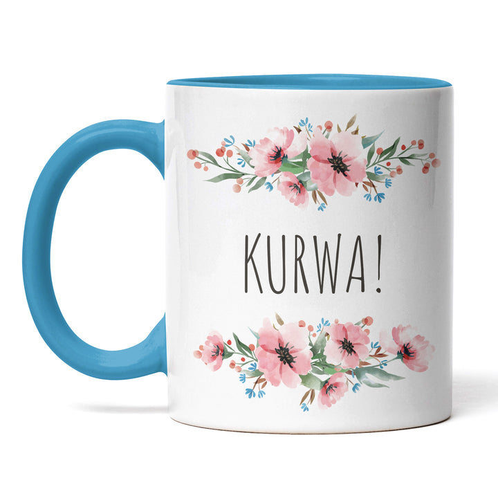 Tasse "Kurwa" – Lustiges Geschenk mit Blumen-Design für Kaffee- & Teeliebhaber