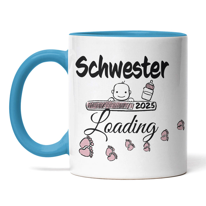 Lustige Tasse "Schwester Loading" – Charmantes Geschenk für werdende Schwestern