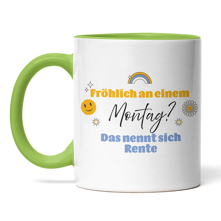 Tasse "Fröhlich Montag, Rente" – Perfekte Geschenk-Tasse für zukünftige Rentner