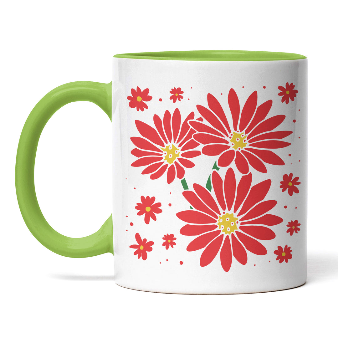 Tasse "Rote Blumen" – Elegantes Geschenk für Blumenliebhaber