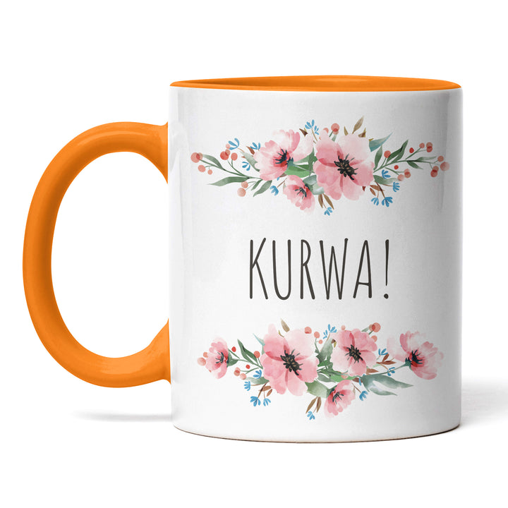 Tasse "Kurwa" – Lustiges Geschenk mit Blumen-Design für Kaffee- & Teeliebhaber