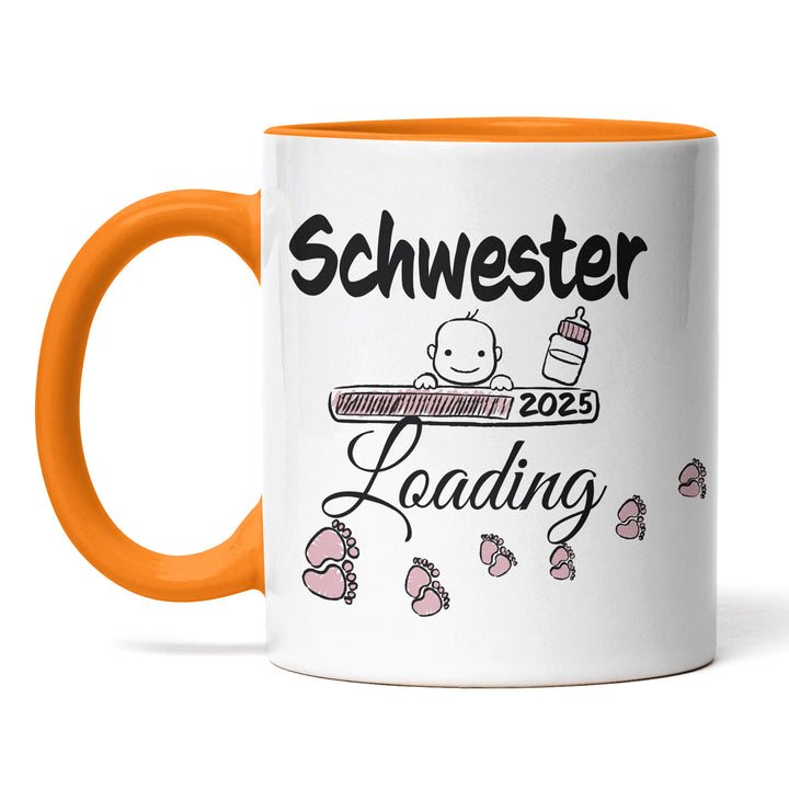 Lustige Tasse "Schwester Loading" – Charmantes Geschenk für werdende Schwestern