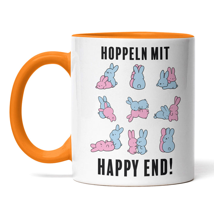 Lustige Tasse "Hoppeln mit Happy End" – Zweideutiges Geschenk für Humorvolle