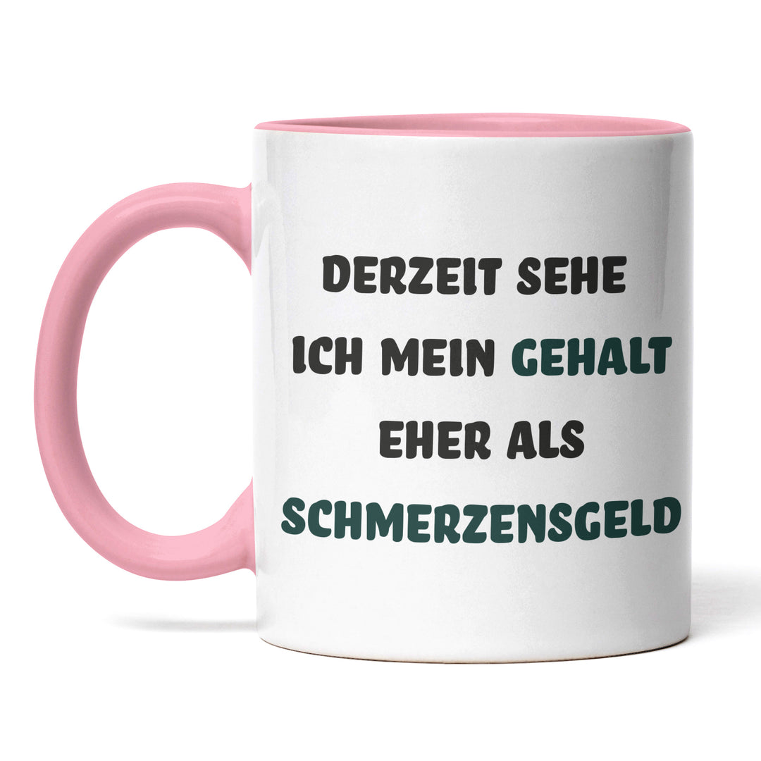 Lustige Tasse "Gehalt? Eher Schmerzensgeld" – Sarkastische Geschenkidee fürs Büro