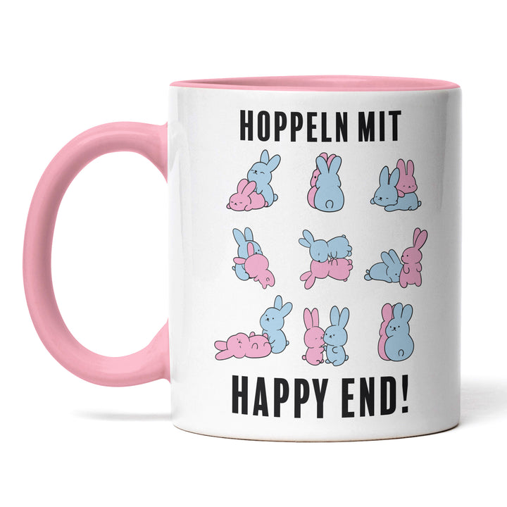 Lustige Tasse "Hoppeln mit Happy End" – Zweideutiges Geschenk für Humorvolle