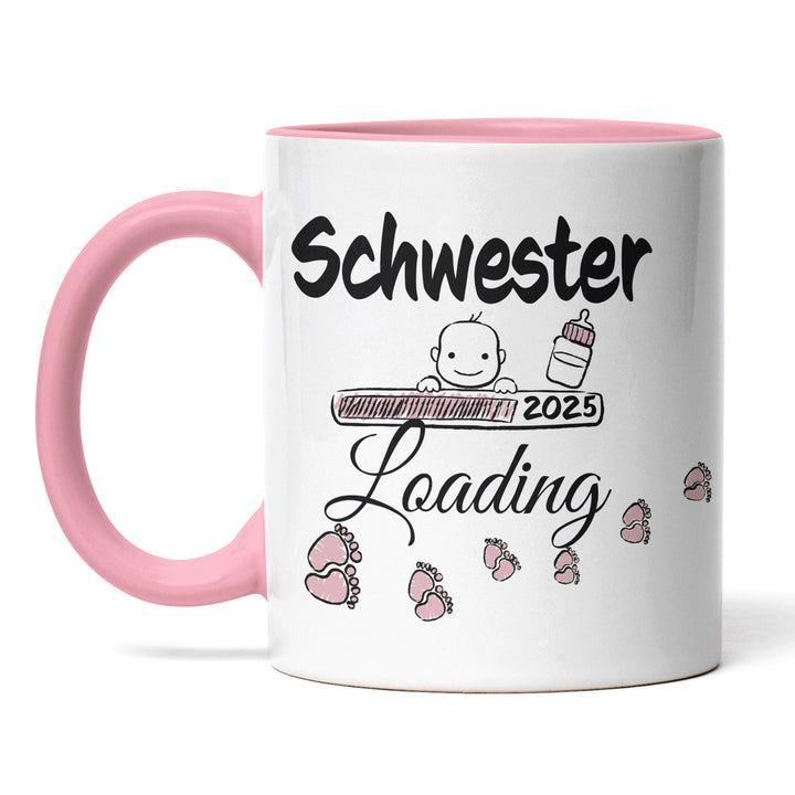 Lustige Tasse "Schwester Loading" – Charmantes Geschenk für werdende Schwestern