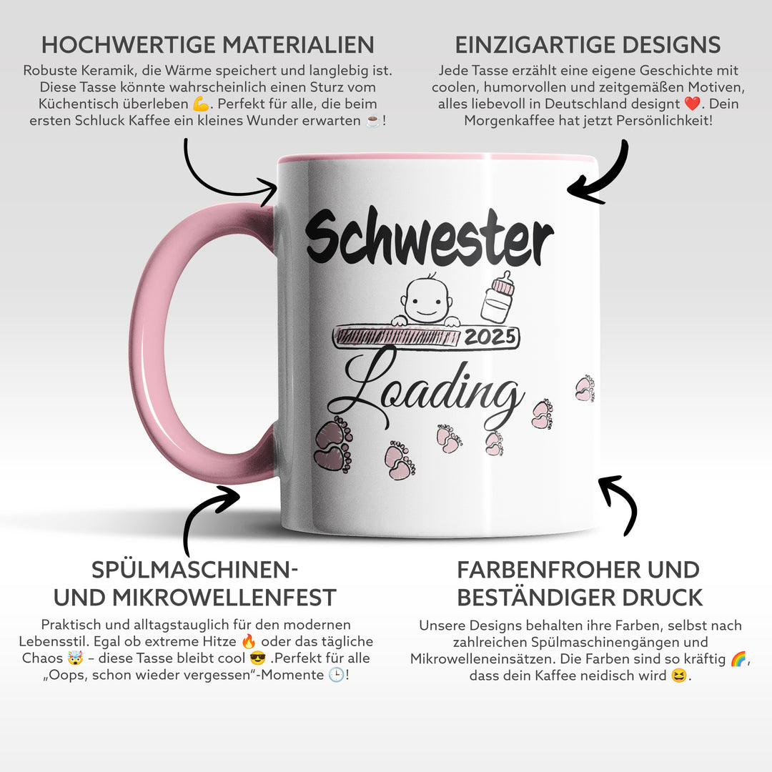 Lustige Tasse "Schwester Loading" – Charmantes Geschenk für werdende Schwestern