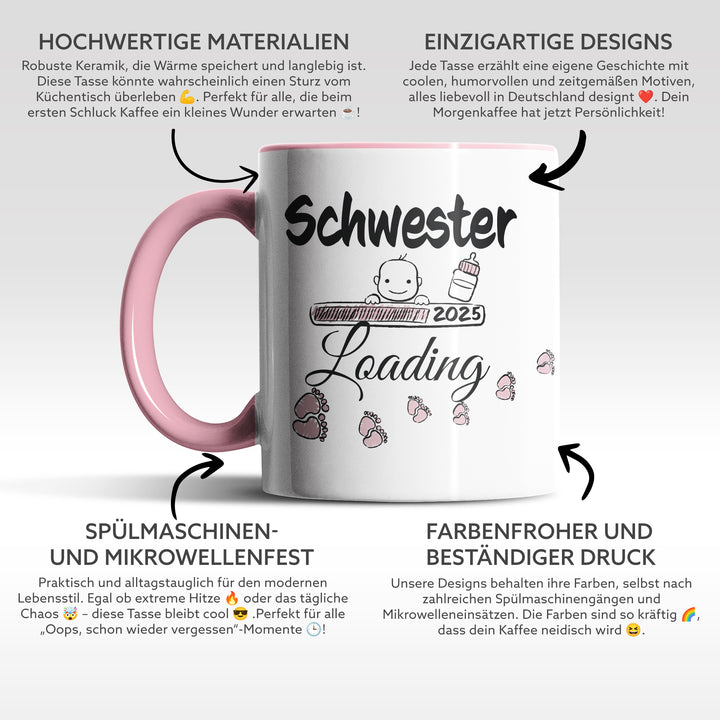 Lustige Tasse "Schwester Loading" – Charmantes Geschenk für werdende Schwestern