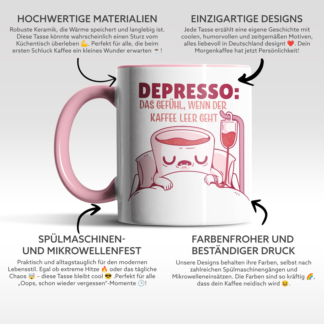 Tasse "Depresso" – Lustiges Geschenk für Kaffeejunkies & Morgenmuffel