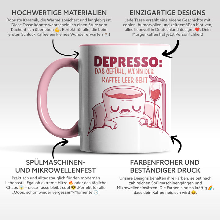Tasse "Depresso" – Lustiges Geschenk für Kaffeejunkies & Morgenmuffel