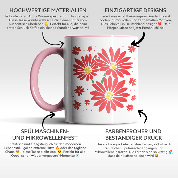 Tasse "Rote Blumen" – Elegantes Geschenk für Blumenliebhaber