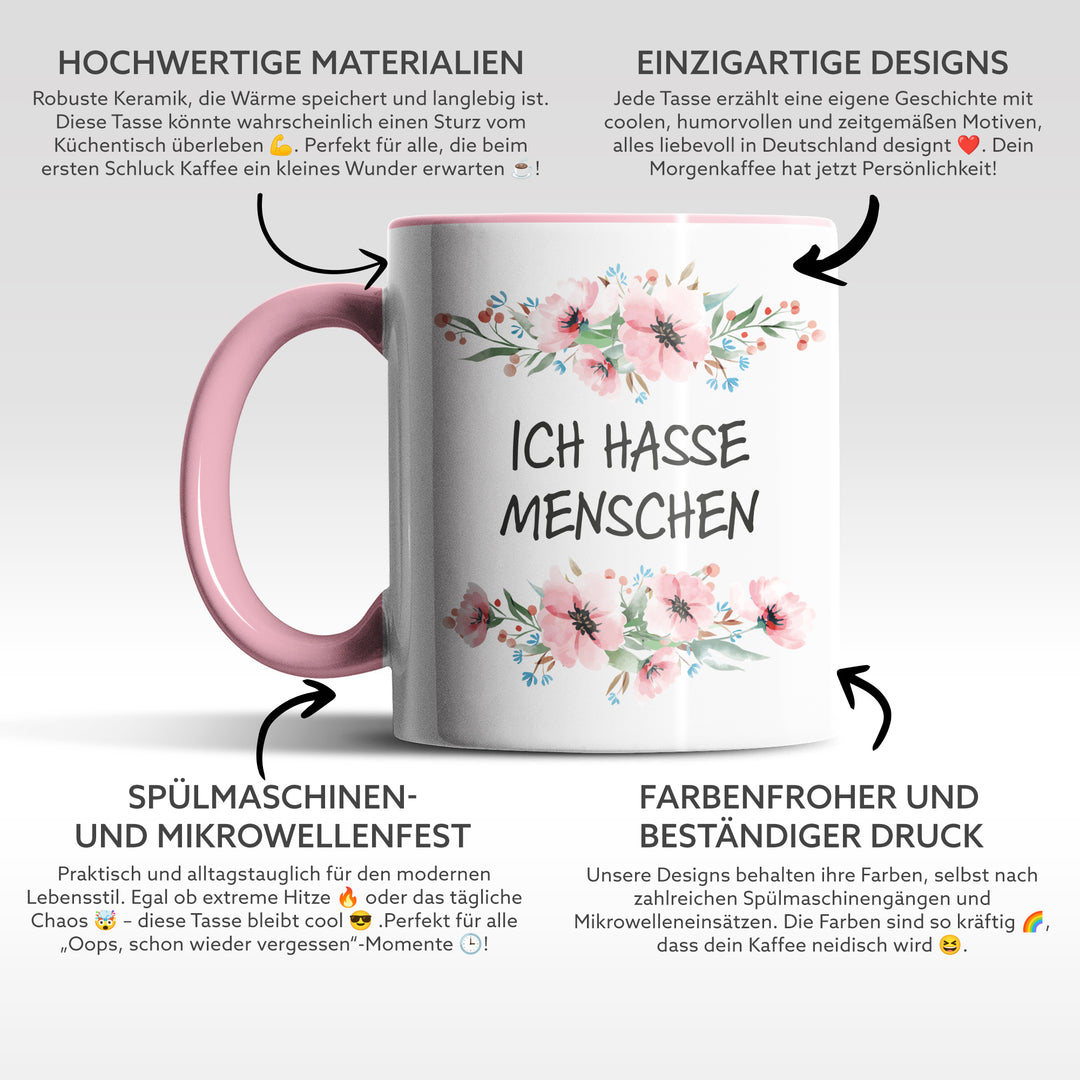 Tasse "Ich hasse Menschen" – Perfektes Geschenk für introvertierte Kaffeejunkies
