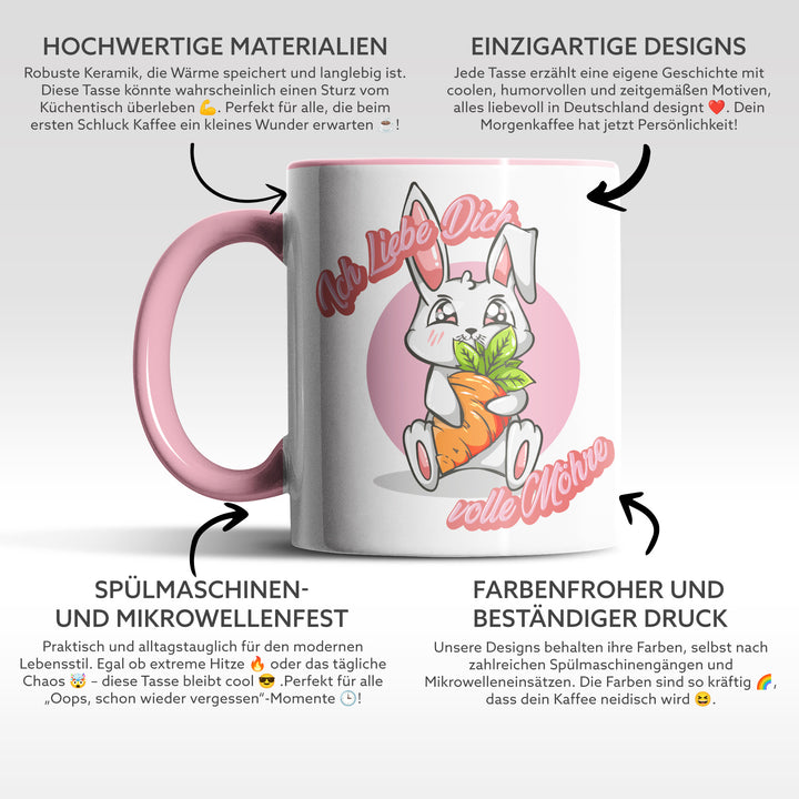 Lustige Tasse "Ich liebe dich volle Möhre" in rosa – Charmantes Geschenk für besondere Menschen
