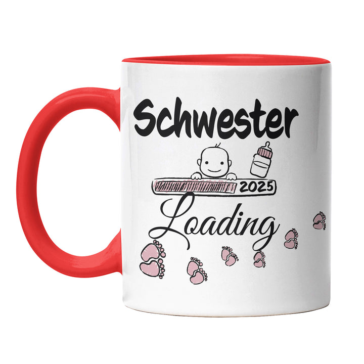 Lustige Tasse "Schwester Loading" – Charmantes Geschenk für werdende Schwestern