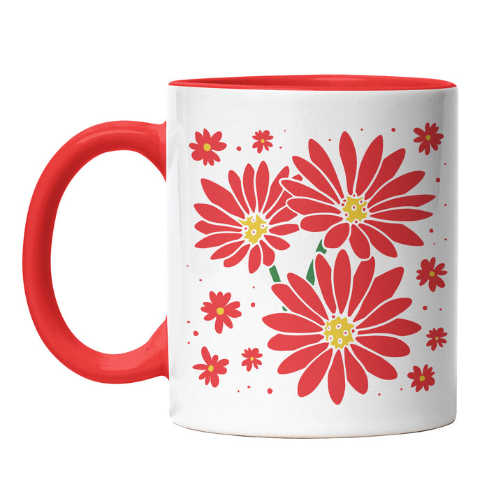 Tasse "Rote Blumen" – Elegantes Geschenk für Blumenliebhaber