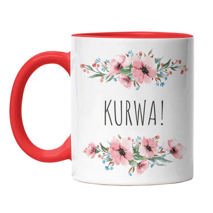 Tasse "Kurwa" – Lustiges Geschenk mit Blumen-Design für Kaffee- & Teeliebhaber