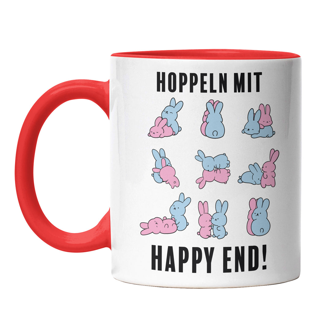 Lustige Tasse "Hoppeln mit Happy End" – Zweideutiges Geschenk für Humorvolle