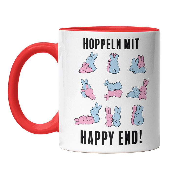 Lustige Tasse "Hoppeln mit Happy End" – Zweideutiges Geschenk für Humorvolle