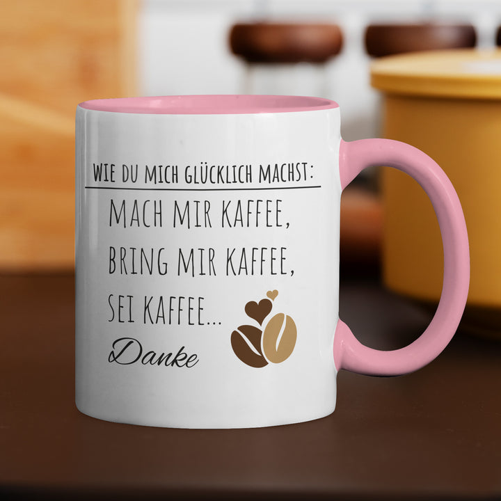 Lustige Tasse "Glücklich Kaffee" – Humorvolles Geschenk für Kaffee-Fans